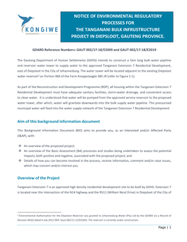 Environmental Impact Assessment Process Public Participation Process for the Tanganani Bulk Infrustructure Project in Diepsloot, Gauteng Province