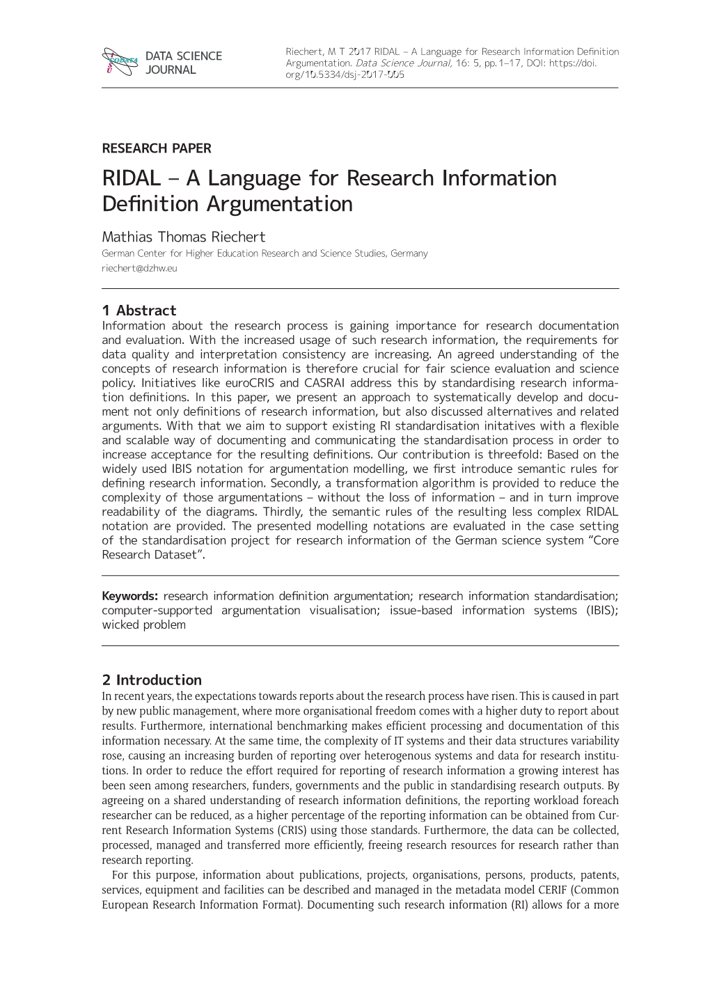 A Language for Research Information Definition Argumentation