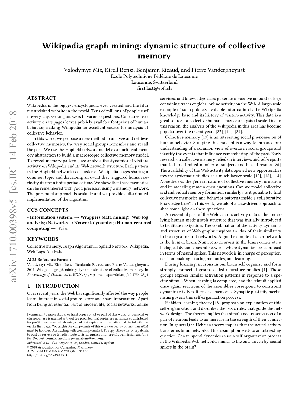 Wikipedia Graph Mining: Dynamic Structure of Collective Memory