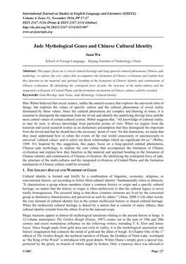 Jade Mythological Genes and Chinese Cultural Identity