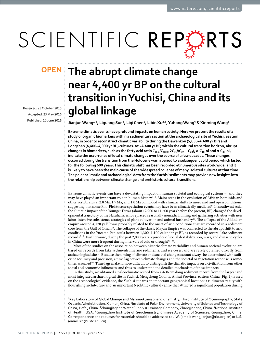 The Abrupt Climate Change Near 4,400 Yr BP on the Cultural Transition In