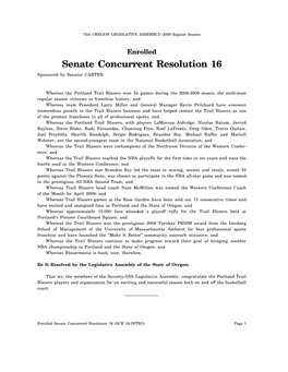 Senate Concurrent Resolution 16 Sponsored by Senator CARTER