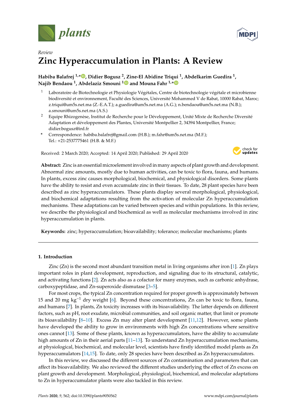 Zinc Hyperaccumulation in Plants: a Review