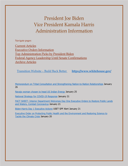 President Joe Biden Vice President Kamala Harris Administration Information