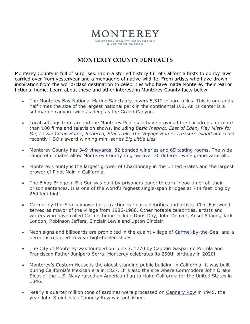 Monterey County Fun Facts