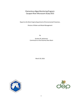 Filamentous Algae Monitoring Program: Cacapon River Microcosm Study 2015