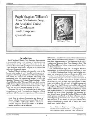 Ralph Vaughan Williams's Three Shakespeare Songs: an Analytical Guide for Conductors and Composers by David Conte