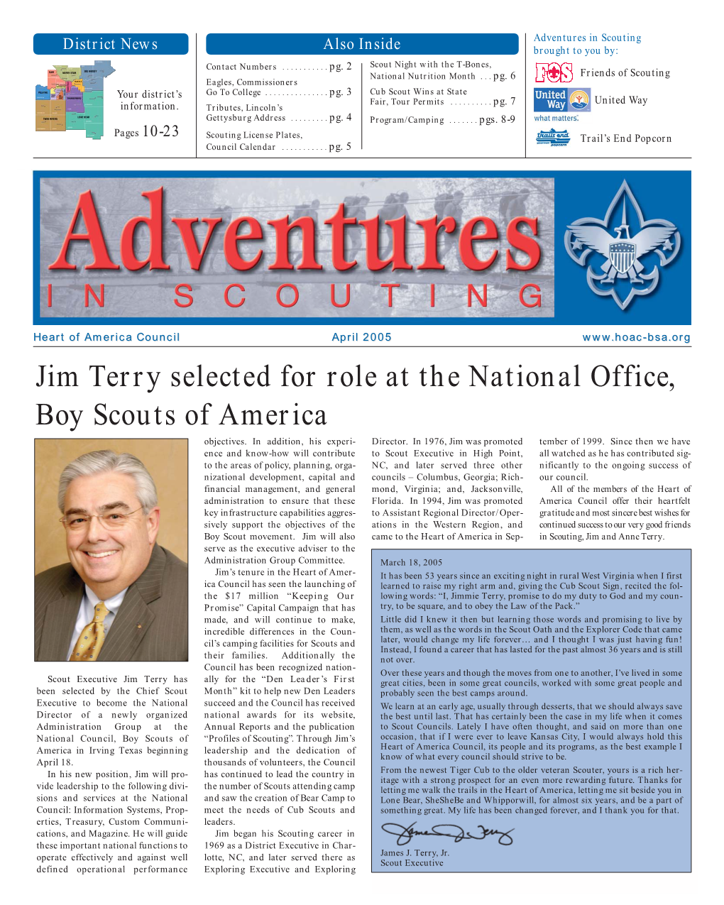 Jim Terry Selected for Role at the National Office, Boy Scouts of America Objectives