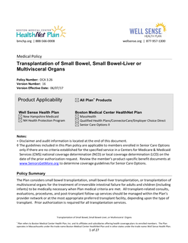 Transplantation of Small Bowel, Small Bowel-Liver Or Multivisceral Organs