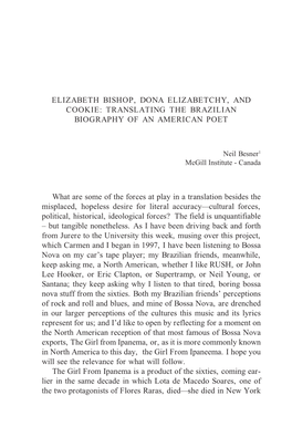 Elizabeth Bishop, Dona Elizabetchy, and Cookie: Translating the Brazilian Biography of an American Poet