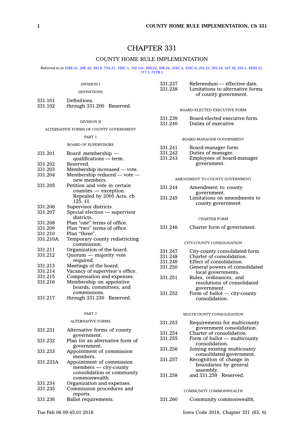 Chapter 331 County Home Rule Implementation