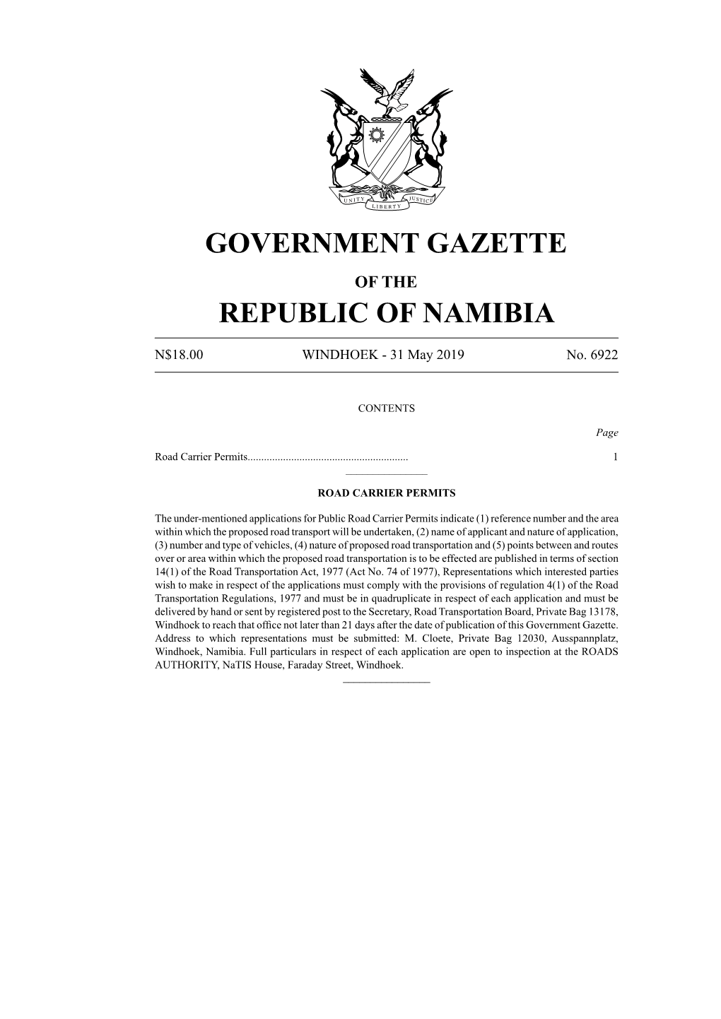 Government Gazette Republic of Namibia