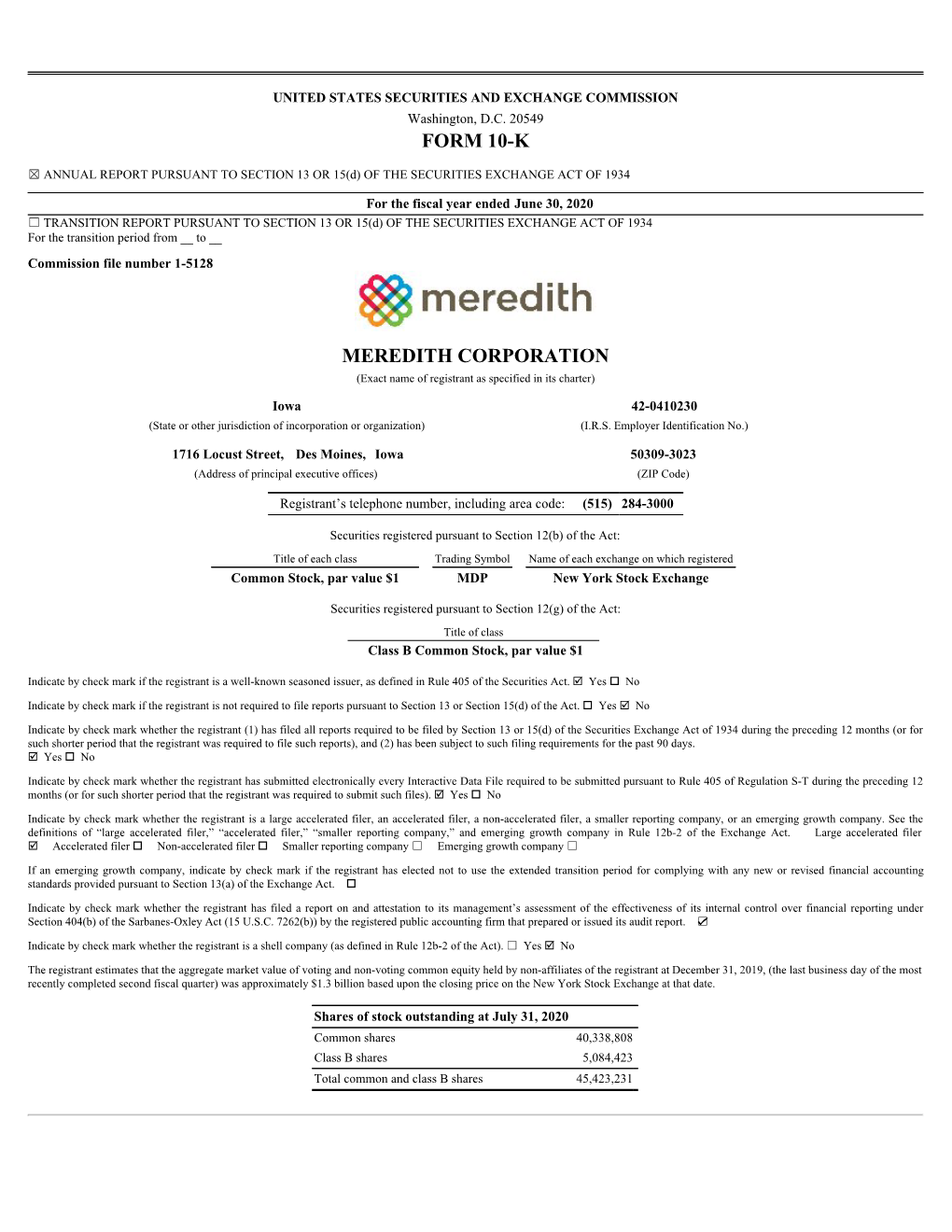 Form 10-K Meredith Corporation