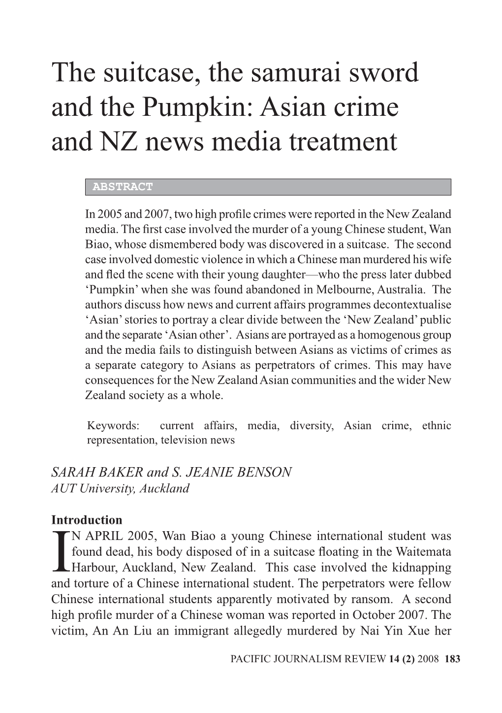 Asian Crime and NZ News Media Treatment