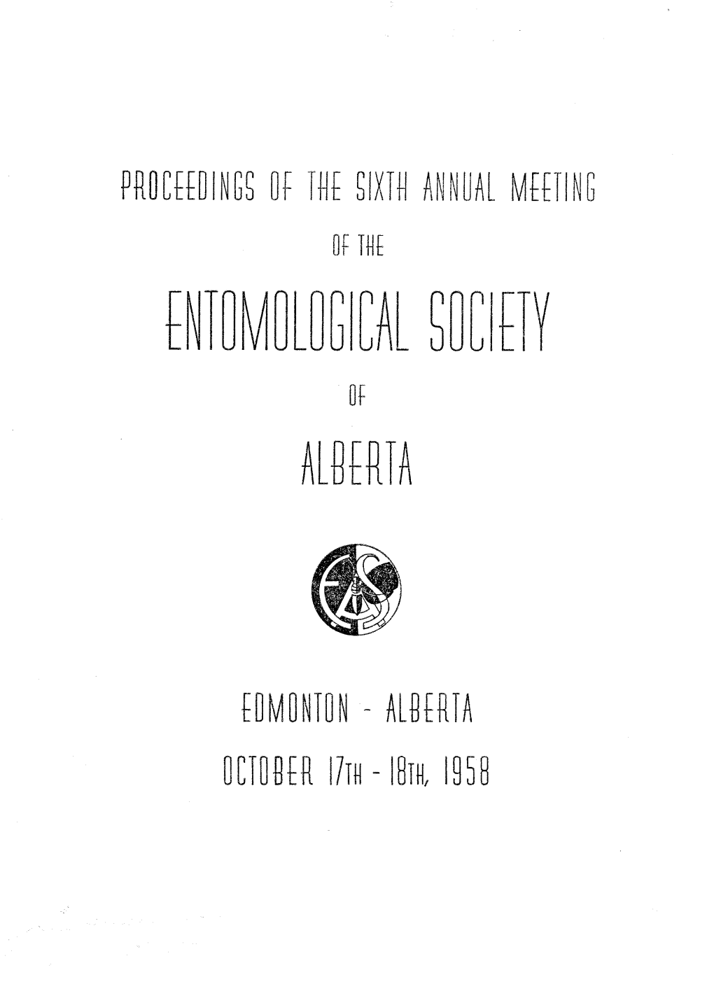 Proceedings of the Entomological Society of Alberta 1958
