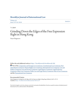 Grinding Down the Edges of the Free Expression Right in Hong Kong Stuart Hargreaves