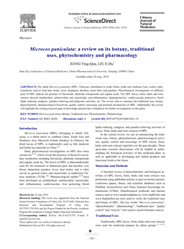Microcos Paniculata: a Review on Its Botany, Traditional Uses, Phytochemistry and Pharmacology