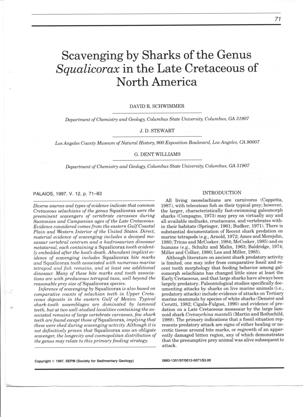 Scavenging by Sharks of the Genus Squalicorax in the Late Cretaceous of North America