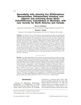 Infesting Rock Pigeons and Mourning Doves (Aves: Columbiformes: Columbidae) in Manitoba, with New Records for North America and Canada