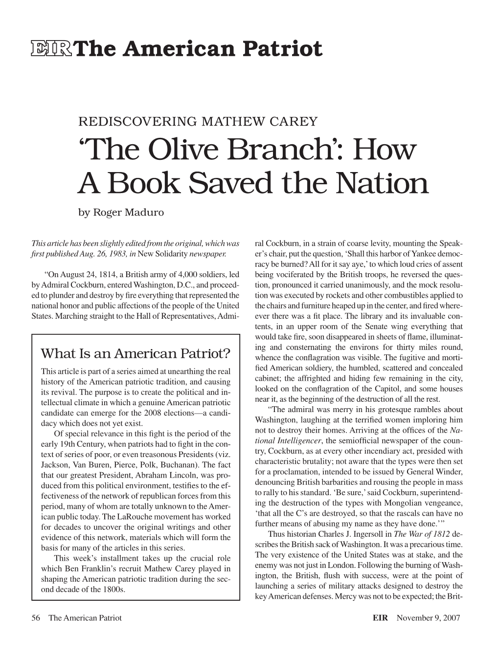The Olive Branch’: How a Book Saved the Nation by Roger Maduro
