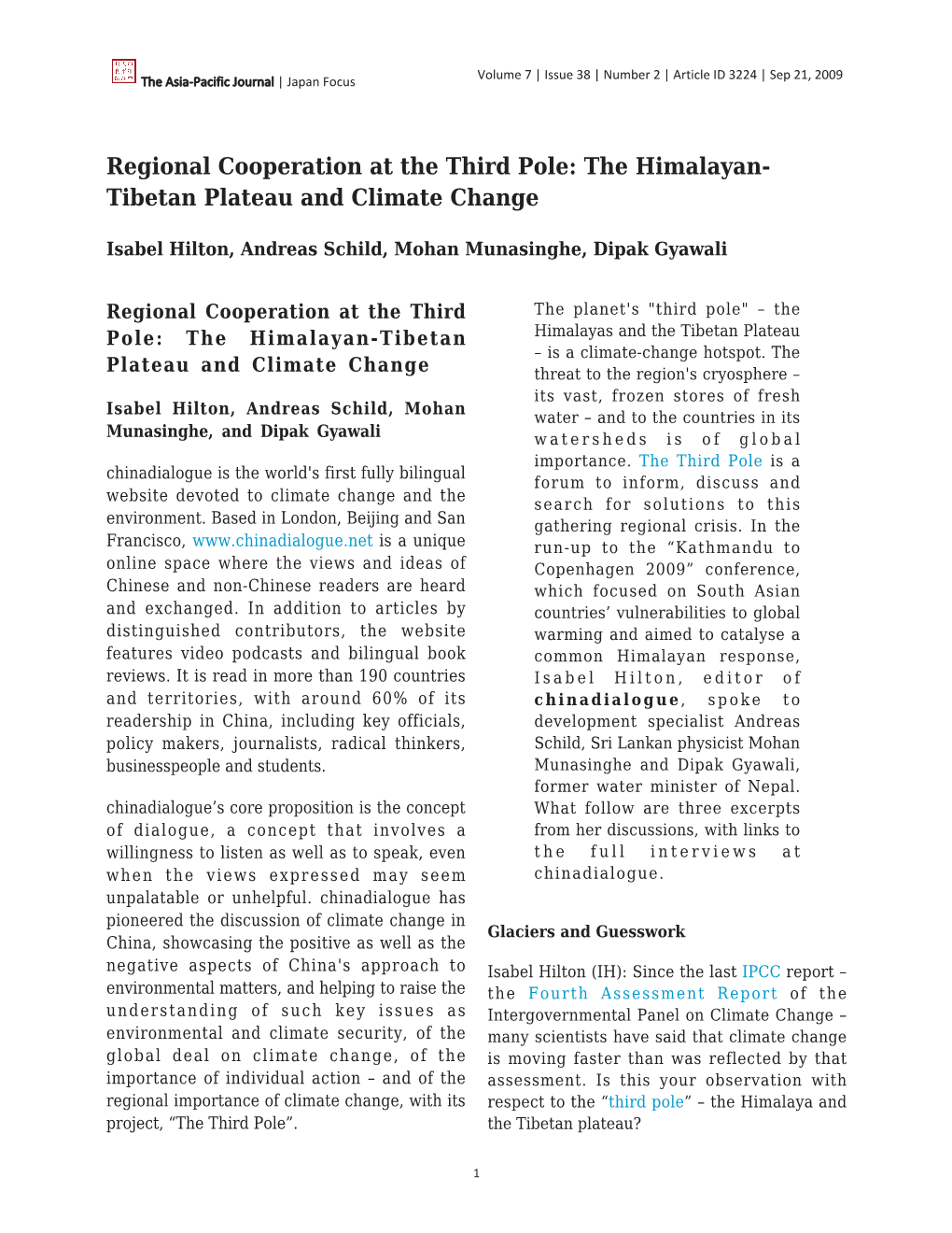 Tibetan Plateau and Climate Change