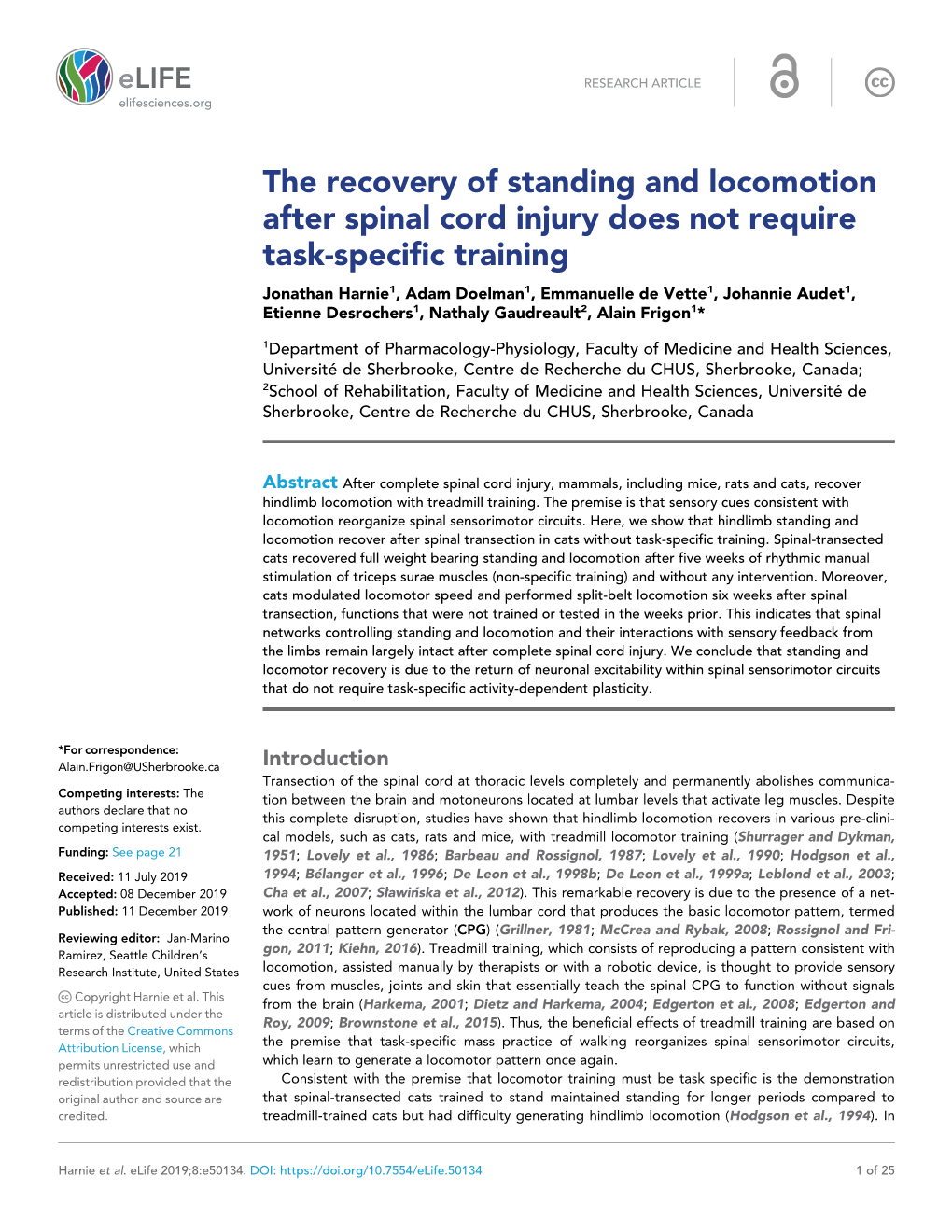 The Recovery of Standing and Locomotion After Spinal Cord Injury