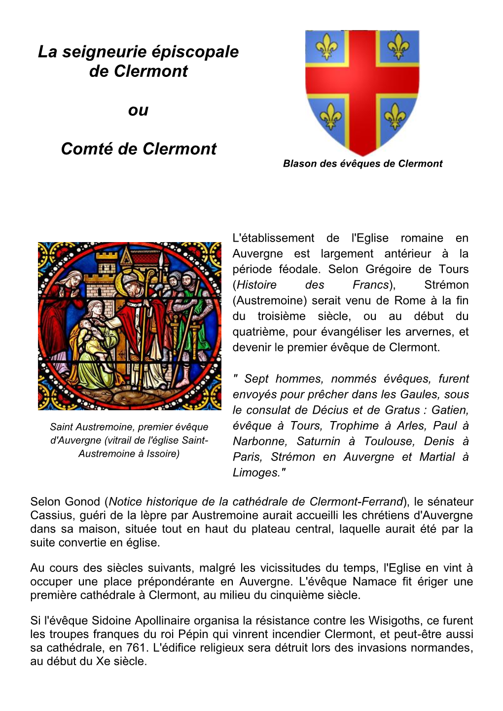 La Seigneurie Épiscopale De Clermont Ou Comté De Clermont