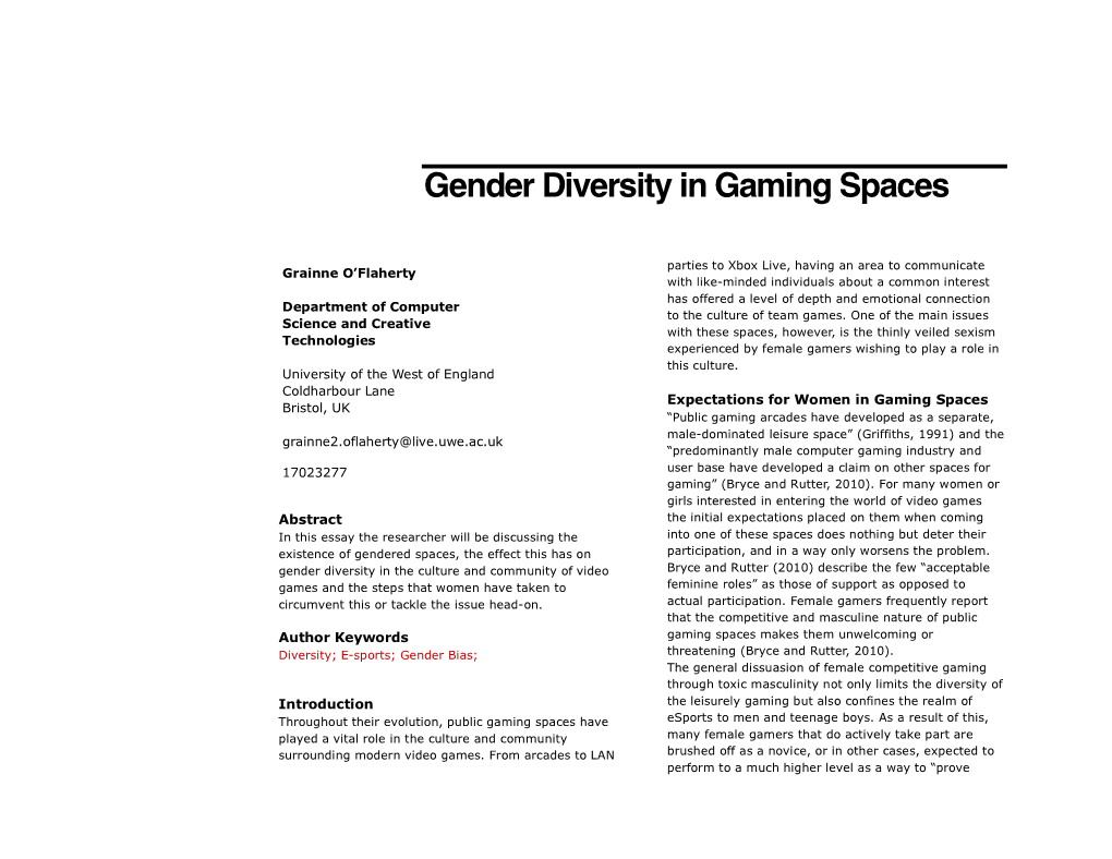 Gender Diversity in Gaming Spaces