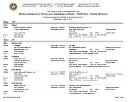 Oklahoma Department of Consumer Credit License