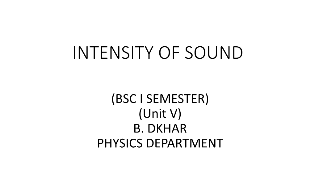 Intensity of Sound