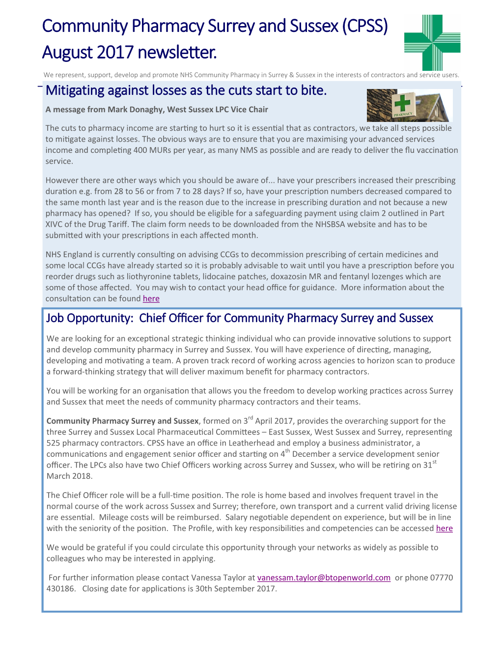 Community Pharmacy Surrey and Sussex (CPSS) August 2017 Newsletter