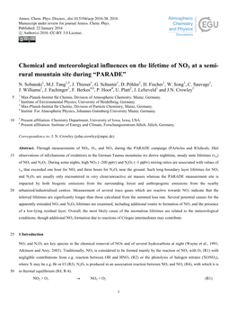 Chemical and Meteorological Influences on the Lifetime of NO3 at a Semi- Rural Mountain Site During “PARADE” N