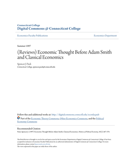 Economic Thought Before Adam Smith and Classical Economics Spencer J