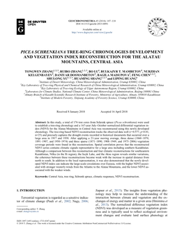 Picea Schrenkiana Tree-Ring Chronologies Development and Vegetation Index Reconstruction for the Alatau Mountains, Central Asia