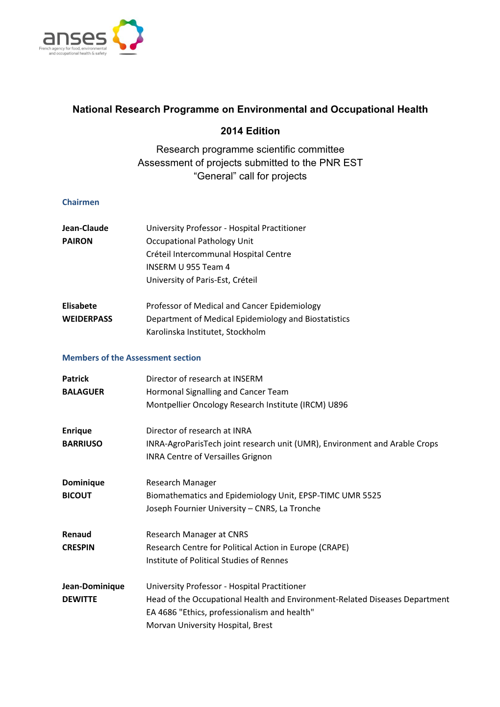 National Research Programme on Environmental and Occupational Health