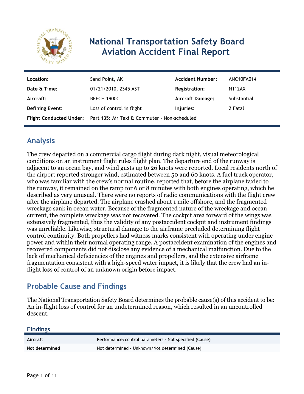 National Transportation Safety Board Aviation Accident Final Report