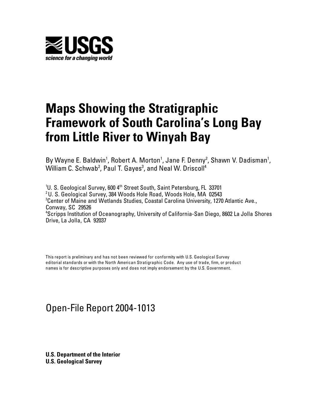 Maps Showing the Stratigraphic Framework of South Carolina's Long Bay from Little River to Winyah