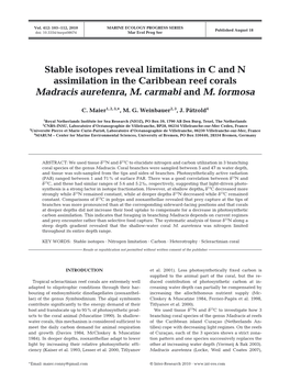 Stable Isotopes Reveal Limitations in C and N Assimilation in the Caribbean Reef Corals Madracis Auretenra, M. Carmabi and M. Formosa
