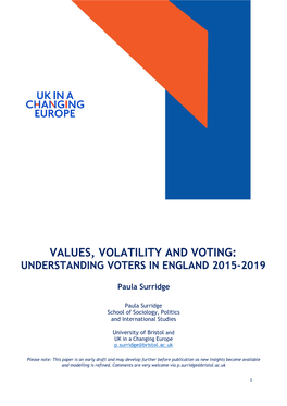 Values, Volatility and Voting: Understanding Voters in England 2015-2019