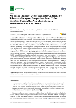 Modeling Incipient Use of Neolithic Cultigens by Taiwanese Foragers: Perspectives from Niche Variation Theory, the Prey Choice Model, and the Ideal Free Distribution
