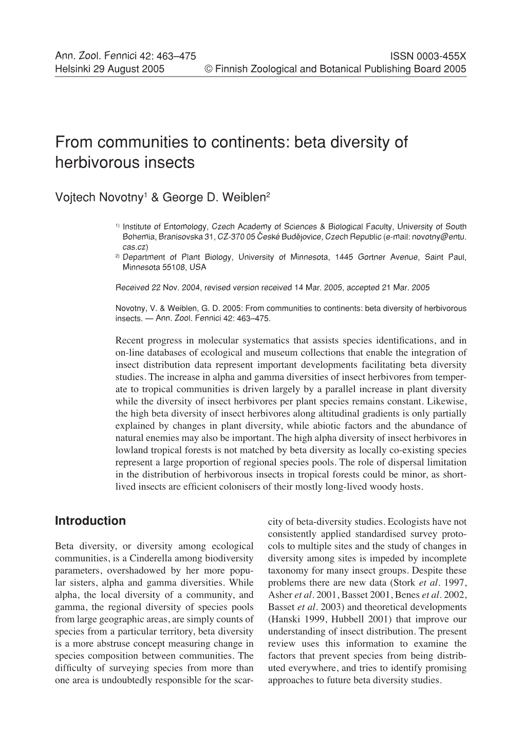 From Communities to Continents: Beta Diversity of Herbivorous Insects