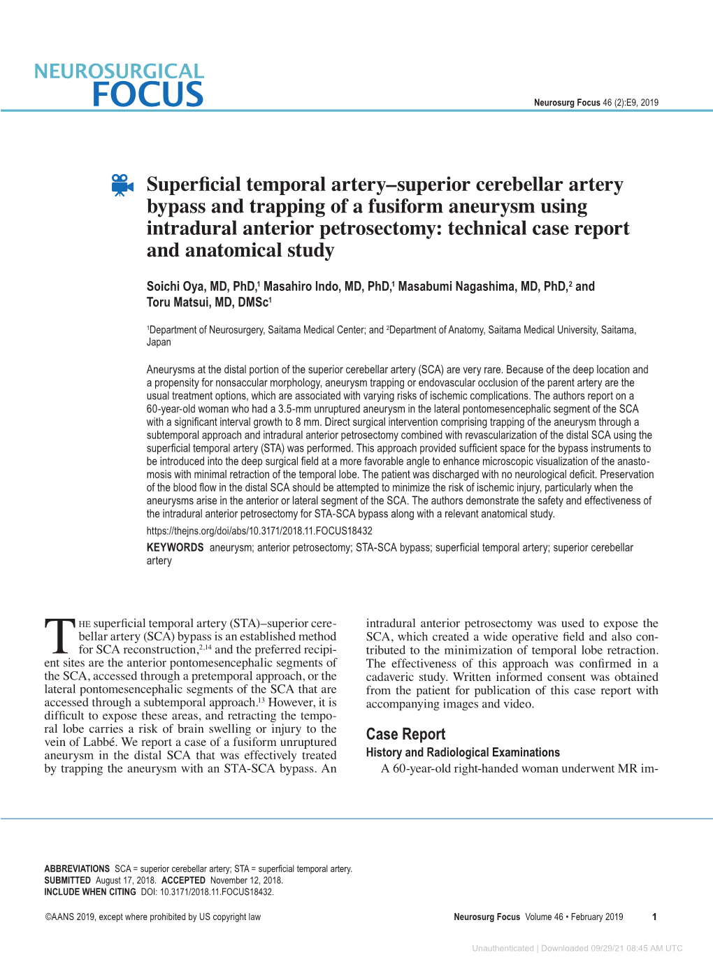 Superficial Temporal Artery–Superior Cerebellar Artery Bypass And