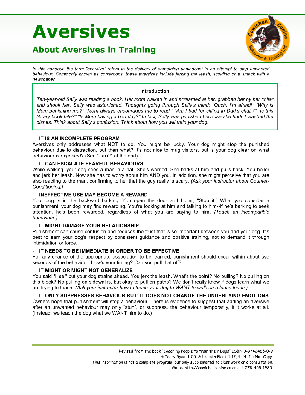 Aversives About Aversives in Training