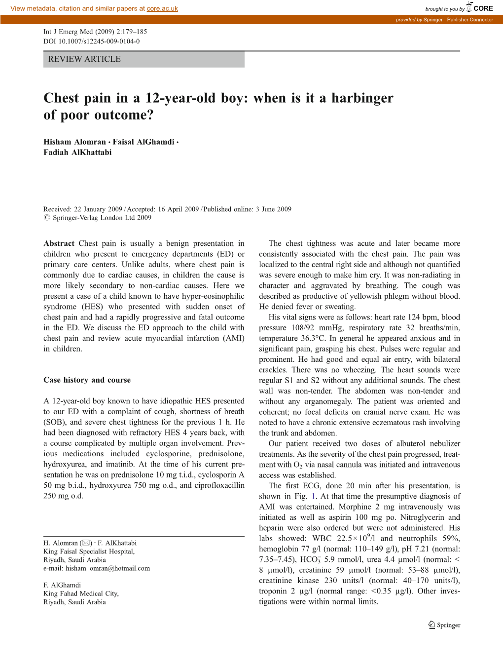 Chest Pain in a 12-Year-Old Boy: When Is It a Harbinger of Poor Outcome?