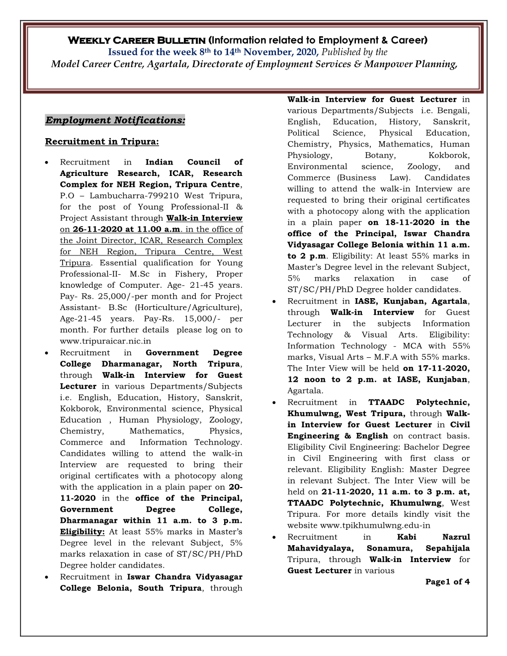 Employment Notifications: Weekly Career Bulletin (Information Related