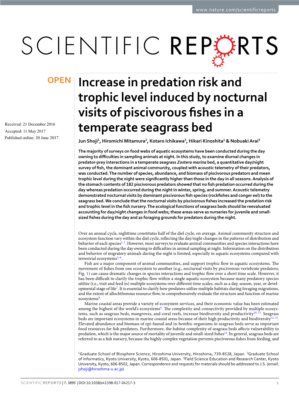 Increase in Predation Risk and Trophic Level Induced by Nocturnal Visits Of