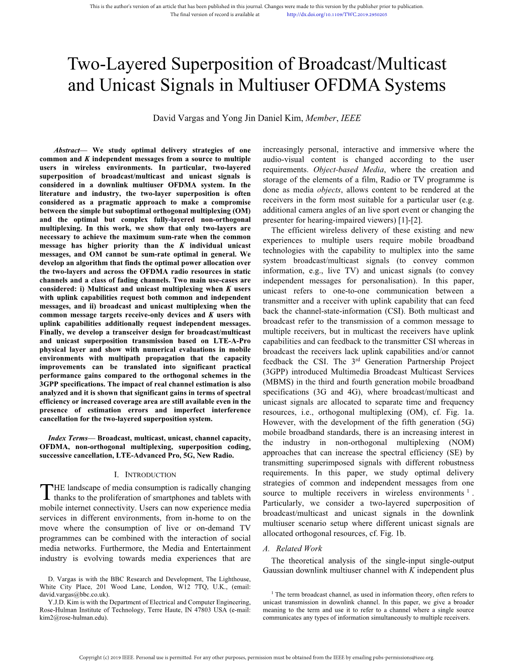 Two-Layered Superposition of Broadcast/Multicast and Unicast Signals in Multiuser OFDMA Systems