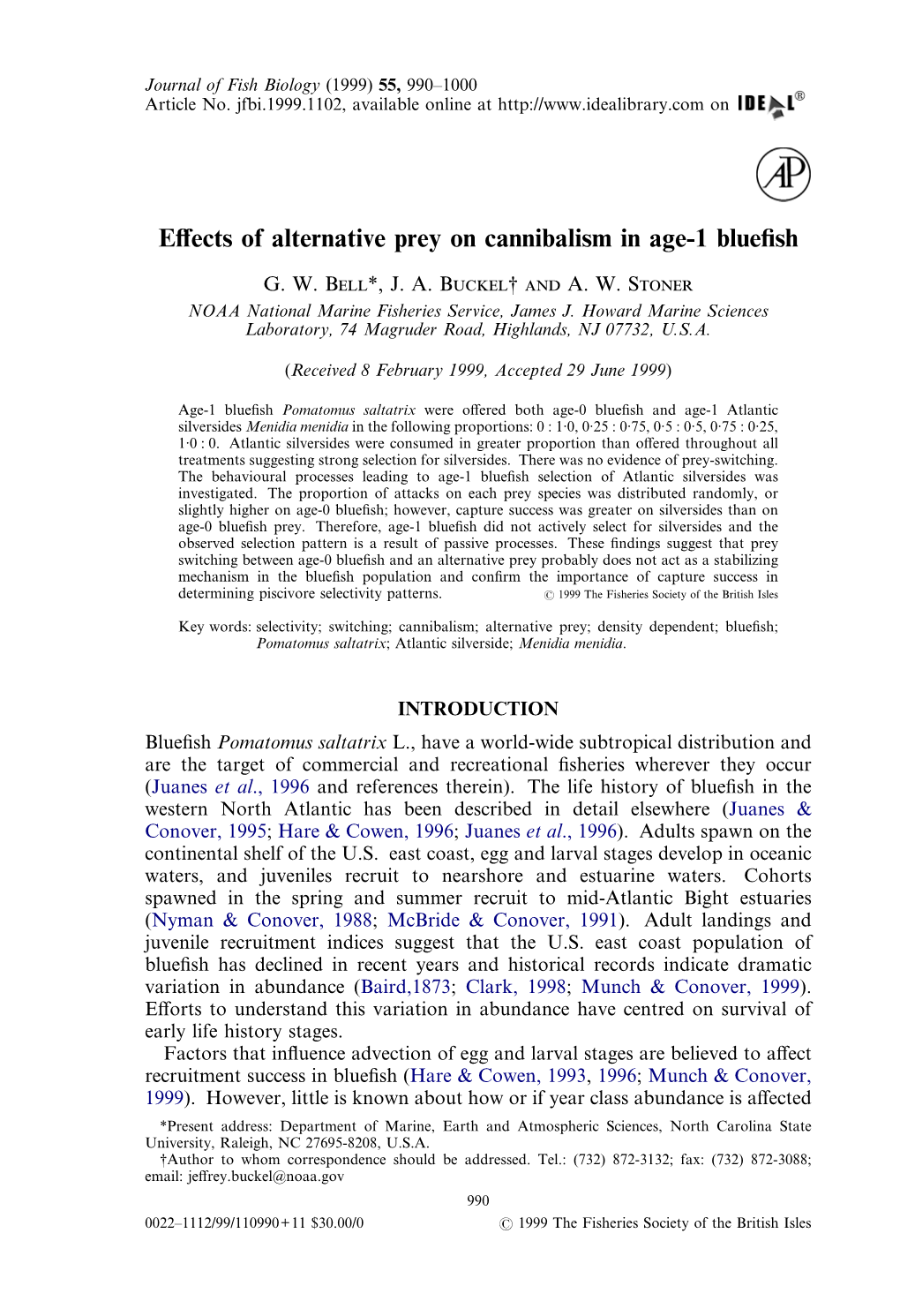Effects of Alternative Prey on Cannibalism in Age-1 Bluefish