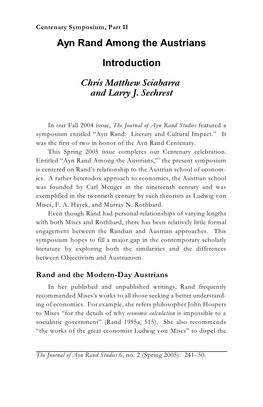 Ayn Rand Among the Austrians Introduction Chris Matthew