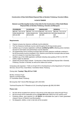 Construction of New Solid Waste Disposal Sites at Senekal, Ficksburg, Clocolan & Marq